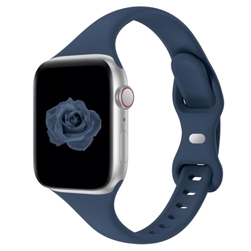Image of Thin Slim Band Compatible with Apple Watch 38mm 40mm 41mm 42mm 44mm 45mm 46mm 49mm, Replacement Silicone Sport Strap for iWatch Series 11 /10 /9 /8 /7 /6 /5 /4 /3 /2 /1 Ultra SE Women Men, Abyss Blue
