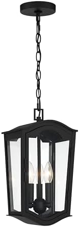 The Great Outdoors 73204-66 Houghton Hall Outdoor Chain Hung Lantern, 3-Light, 180 Total Watts, 8.5-in H x 16-in W, Sand Coal Black