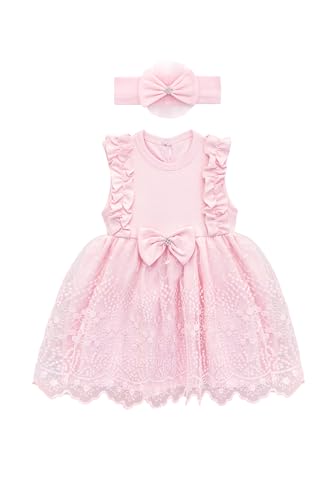 Robe brodée à fleurs pour bébé fille avec un bandeau assorti Lilax