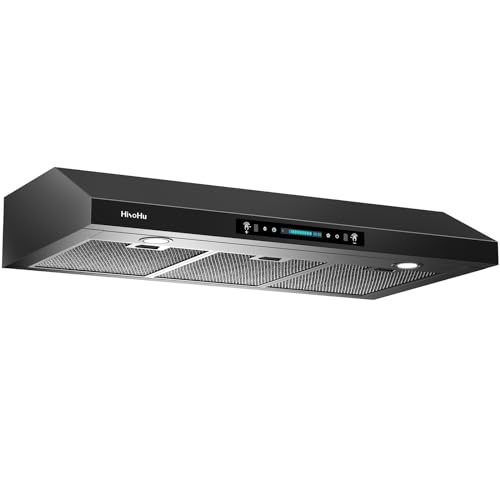 HisoHu 36 Inch Under Ducted Cabinet Range Hood with 1200 CFM, 4 Speed Gesture Sensing Kitchen Exhaust Hood & Touch Control Panel, Stainless Steel Stove Vent Hood with 2 LED Lights(Black)