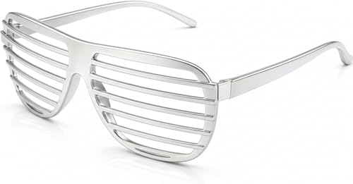 Vaulted Skulls & Co Slot Retro Shutter Glasses Shades Eyewear | Slat Glasses | Slotted Sunglasses | Stylish Sunglasses for Festivals | Retro 80s Shades | Standard Size (Silver)