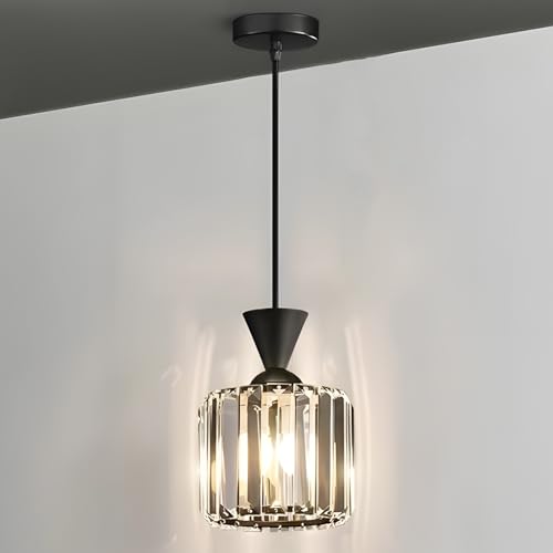 niuniaj Pendant Light,Acrylic Crystal Pendant Light Shade,150CM Adjustable Height Black Pendant Light Fitting,E27 Light Pendant fof Living Room Bedroom Kitchen Dining Room Hallway Entryway(NO Bulb)