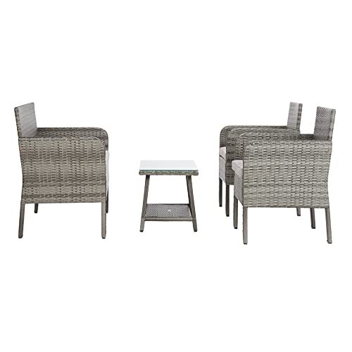 Image of Carry Bird 4 Piece PE Wicker Rattan Outdoor Furniture | 4 Seater Balcony Sofa With Tea Table | Set of 2+1+1 Outdoor Patio Chairs with Coffee Table | Sofa Sets & Center Table for Home & Garden | 3 Piece Patio Stools with Table | Indoor Patio Furniture Set Space Saving | Rattan Chair | Patio Set | Wicker Conversation Set | Poolside Lawn Arm Chairs Set For Balcony & Terrace | Balcony Table chair Set | Hotel Patio Seating Chair & Table Set with Glass | Grey Wicker-Grey Cushion