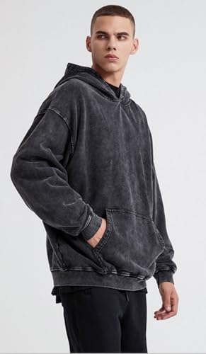 Mi Bo Tong Mens Oversized Hoodies Vintage Acid Wash Pull Up Black Hoodies Heavy Cotton Vintage Aged Sweatshirt Casual4