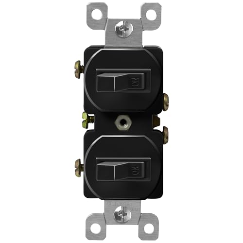 ENERLITES Duplex Double Toggle Light Switch Single Pole Side Wiring Copper Wire Only Grounding Screw Residential Grade 15A 120V UL Listed 82150-BK Black