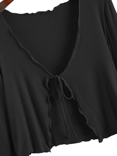 Image of GLOWSTITCH Women's Cropped Tie-Front Shrug Cardigan | Soft Ribbed Knit Long Sleeve V-Neck Top | Stylish Summer Cardigan, Casual Beach & Vacation Wear | Shrug for Woman