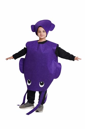 Image of Kaku Fancy Dresses Polyester Squid Cutout for kids, Water Animal Costume For Boys & Girls (Freesize /Only Cutout with Cap), Purple