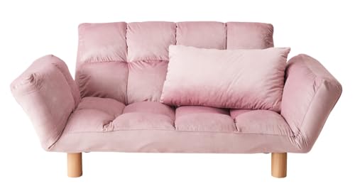 リコメン堂 ソファ ソファー 2人掛け コンパクト リクライニング 背もたれ14段階調整 肘掛け6段階調整 ベロア コーデュロイ レザー 2way 北欧 シンプル カウチソファ フロアソファ ローソファ (ベロアピンク)