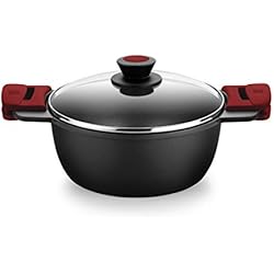 Cacerola Alta 32 Cm BRA Premiere - Cacerola alta 32 cm, Aluminio Fundido, Tricapa, Revestimiento Antiadherente reforzado, 2 asas de Silicona Desmontables, Apto para todo tipo de Cocinas incluida Inducción, color Rojo