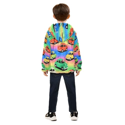 Colorful Cars on Rainbow Background Toddler Fleece Jacket Girl Boys Hooded Fleece Jacket Coat4