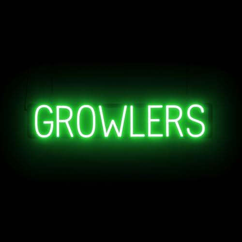Image of SpellBrite LED Neon GROWLERS Sign for Business - Green, 33 inch x 6 inch | Ultra-Bright Click-Together Signage for Bars & Restaurants, with Visibility from 500 ft - 8 Animations, 6 Brightness Levels