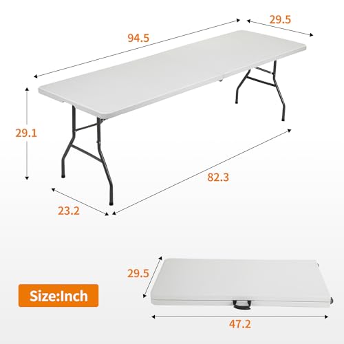 Image of BestOffice 8 FT Picnic Table Plastic Camping Table Portable Square Height Folding Table Perfect for Picnics, Parties, Party and Camping, White