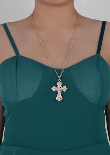 Image of Alilang Silvery Tone Religious Cross Pendant Necklace w /Aquamarine Blue Or Clear Crystal Rhinestones