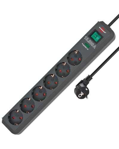 Brennenstuhl Eco-Line Steckdosenleiste 6-Fach mit Überspannungsschutz (Mehrfachsteckdose mit erhöhtem Berührungsschutz, Schalter und 1,5m Kabel) anthrazit