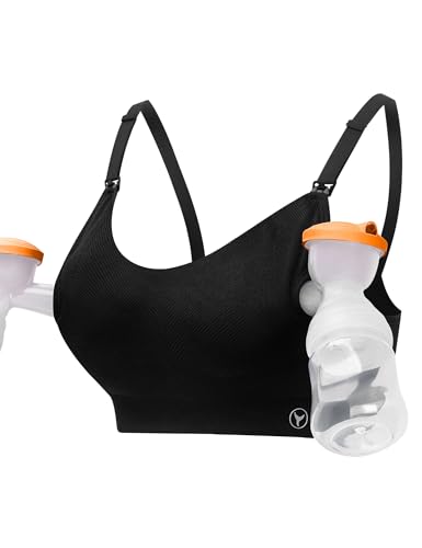 Image of HOFISH Pumping Bra Hands Free High Support Nursing and Pumping Bra in One Ultra-Soft Breast Pump Bra All Day Wear Black M