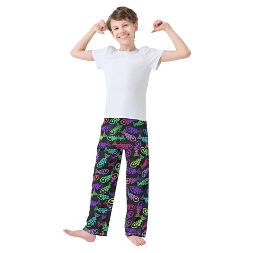 ZZXXB Colorful Fish Bones Boys Long Pants Soft Trousers Elastic Waist Kids Lounge Bottoms with Pockets S-XL2