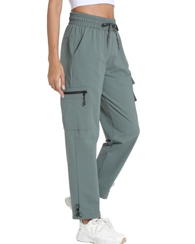 Image of Women's Joggers with Pockets, Hiking Cargo Water Resistant Lightweight Pants for Women Workout Athletic Travel Camping