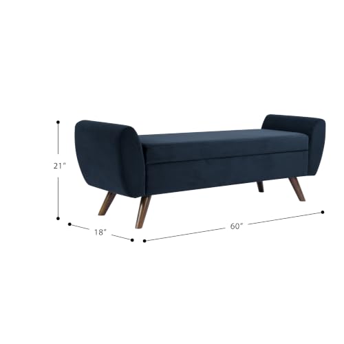 Image of HomePop 60 inch Modern Storage Bench with Wood Legs - Blue Velvet