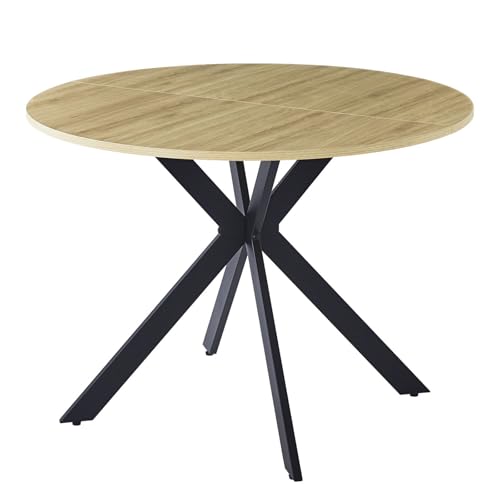 ZZINOKE Moderner Runder Esstisch 100cm, Küchentisch mit Schwarz Tischbeine, Esszimmer Tisch, Esstisch Holz Esszimmertisch geeignet für 4–6 Personen, Braun