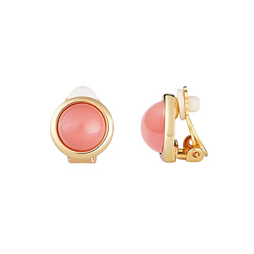 14k Gold plated Brass Coral Cabochon Clip Earrings