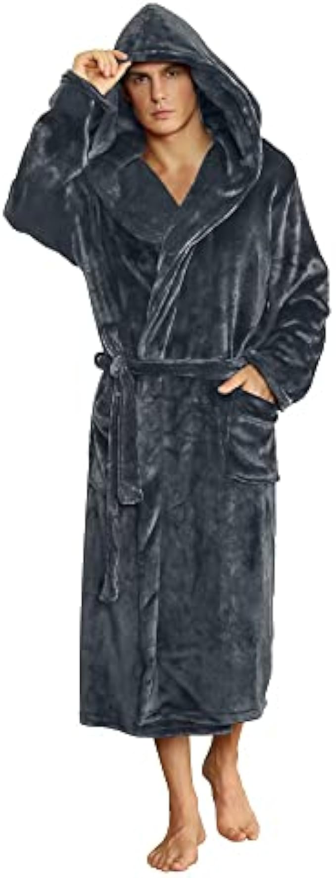 U2SKIIN Mens Hooded Robe, Plush Robes for Men Long Fleece Bathrobe
