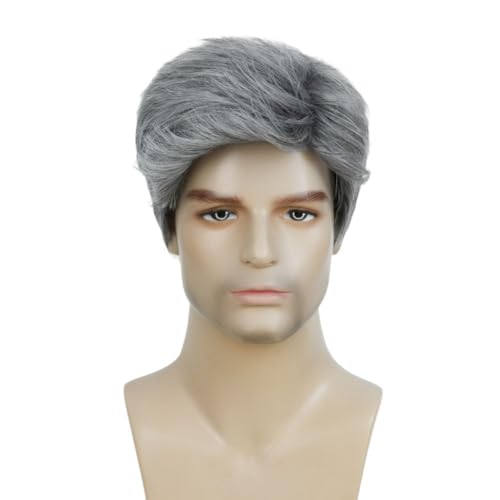 Image of Swiking Grey Wigs for Men Short Gray Soft Natural Synthetic Hair Wigs Halloween Daily Costume Male Wigs
