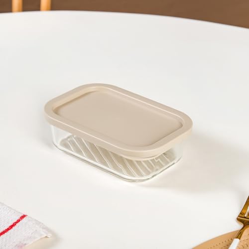 Image of Nestasia Medium Replacement Lid for Groovo Glass Container (10.8cm x 15.8cm) - Durable & BPA-Free PE Lids for Fridge Storage Containers (Beige)