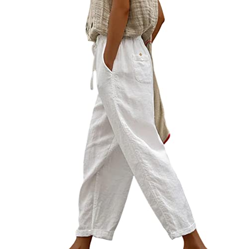 Honrane Lady Slacks Versatile Elegant Pure Color Women Slacks Trendy White S