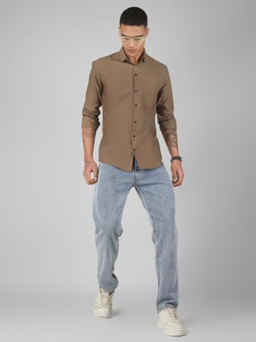Image of Mens Cotton Lycra Full Sleeve Slim Fit Semi-Formal Shirt | Textured Pattern | Curved Hem