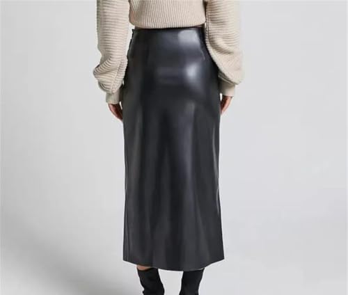 Women Faux Leather High Waist Midi Pencil Skirt with Split Front Business Office Work Slim Fit Skirt4