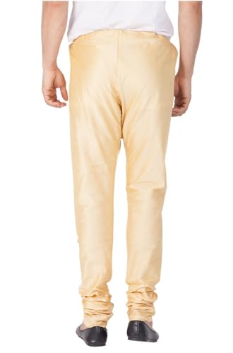 Men's Cotton Art Silk Solid Churidar Pajama In Gold4