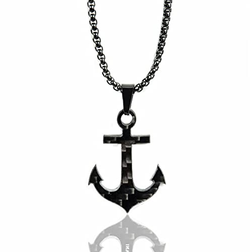 David Galvani Carbon Kohlenstoff Schmuck Herren Männer Kette Halskette Anker Anhänger Edelstahl Schwarze Halskette (60) Cover