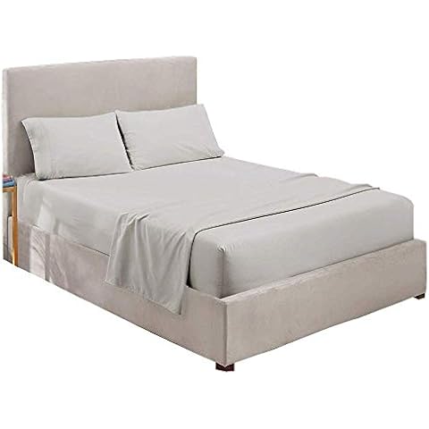 SlumberWell Queen Attached Waterbed Sheets 4 Piece 100% Egyptian Cotton 600 Thread Count Queen Waterbed Sheet Set Attached with Fitted Sheet 12 Inches Deep Pocket Queen Size Light Grey Solid Cover