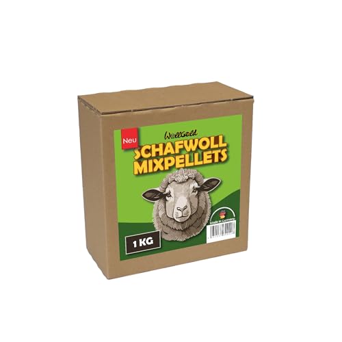 Wollgold Schafwollmixpellets 70% Wolle 30% Mist - Bio Dünger Schafwolle - Universaldünger und Langzeitdünger für Erdbeer Dünger und Bio Tomatendünger - Schafwolldünger aus Wollpellets - 1 KG