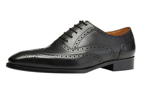 Image of Santimon Mens Dress Shoes Leather Oxfords Wingtip Brogue Tuxedo Business Casual Wedding Shoes for Men