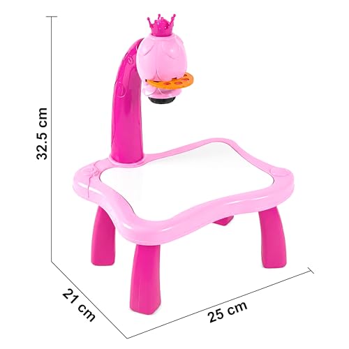 Image of VGRASSP Creative Drawing Projection Table Toy Set for Kids with 12 Color Markers - Educational Tracing Learning Projector Desk with 3 Slides and Art Book for Boys and Girls - Color As Per Stock