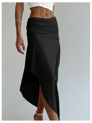 SOLY HUX Women's Ruched Asymmetrical Split Skirt Casual Maxi Skirts4