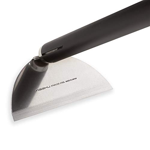Nisaku NJP110 Handheld Draw Hoe, Authentic Tomita (Est. 1960) Japanese Stainless Steel, 4.25" Blade, Polished Wood Handle