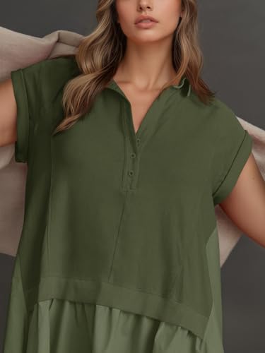 Fisoew Womens Summer Sweatshirt Dresses Short Sleeve V Neck Casual Oversized Patchwork Mini Dress4