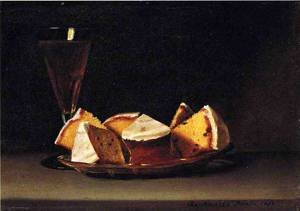 Peinture à l'huile Cake and Wine 1913 de Raphaelle Peale, reproduction sur toile de 24 x 36 pouces