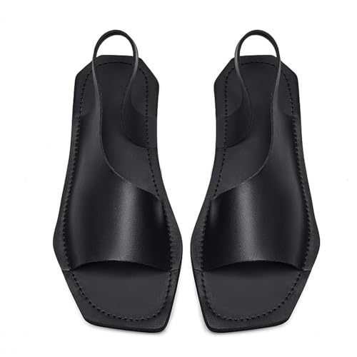 Men'S Leather Flat Sandals Summer Breathable Square Toe Open Toe Strap Business Casual Slippers Suitable For Beach Driving Walking3