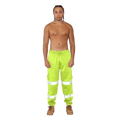 Image of BSBAAA FASHIONS® Hi Viz Men's Fleece Work Trousers Reflective Safety Hi Vis Joggers - Men High Visibility Combat Workwear Bottoms Pants (Yellow, L)