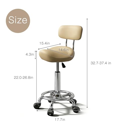 Image of Saddle Stool with Ring Pedal and Back, Adjustable Hydraulic Rolling Chair with Wheels for Medical, Massage, Salon, Spa, Kitchen, and Drafting Use