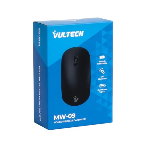 VulTech Bezprzewodowa mysz MW-09N 1600DPI czarna cicha kliknięcie wbudowany akumulator akumulator typ C
