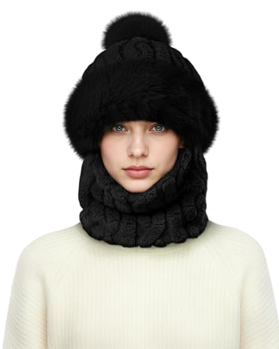 Hat and Scarf Set for Women - One Piece Hat Beanie Winter Face Mask for Women/Men, Warmer Beanie Neck Circle Scarf Ski Snow Hats Essentials