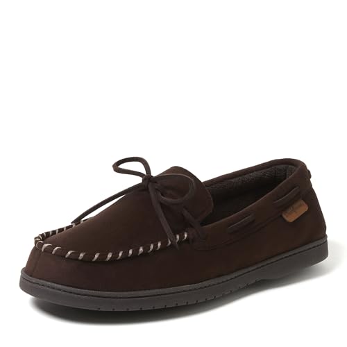 Dearfoams Men's Microsuede Moccasin with Tie Slipper
