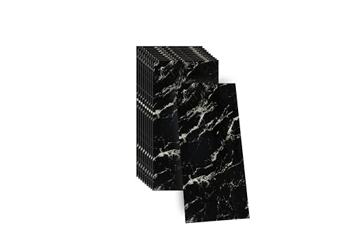 Abyssaly 10 Pièces Credence Adhesive pour Cuisine 60 x 30 cm, Marbre Carrelage Adhesif Mural Panneau Mural Salle de Bain PVC, Noir Carreaux Autocollants...