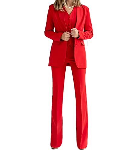 Leader of the Beauty Conjunto de traje de pantalón blazer de tres piezas para mujer, conjunto de pantalones de chaqueta de oficina, Red, M