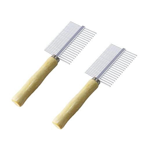 Happyyami 2Pcs Wooden Pet Comb Double Sided Grooming Tool for Dogs and Cats Fine for Easy Knot Removal and Supply for Grooming and Care
