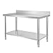 Froadp 150x60x85cm Tavolo da Cucina in Acciaio Inox Professionale, Banco da Lavoro Durevole a Doppio Strato, Consolle Multifunzionale per Ristoranti Snack Bar, Carico Massimo 100kg (con Alzatina)